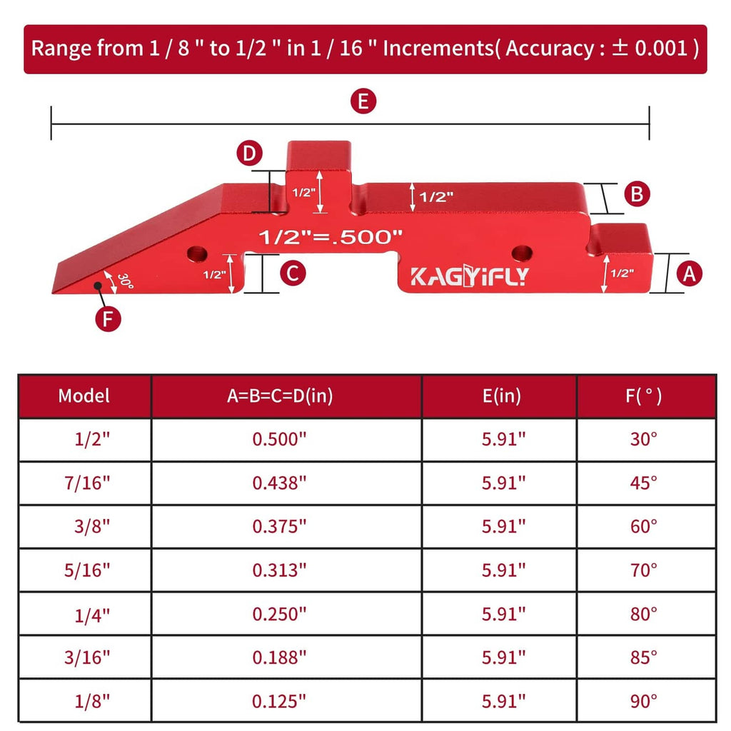 Red aluminum router setup bar dimensions diagram with measurement markings