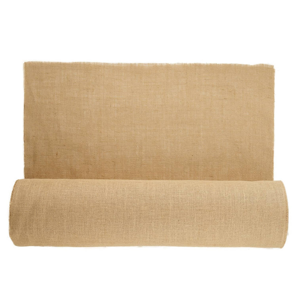 Natural burlap fabric roll, flat folded strip with coarse woven texture