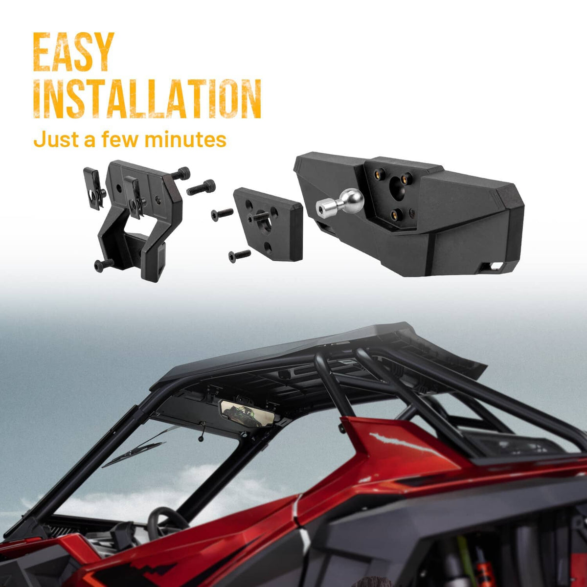 UTV rear-view mirror installation hardware kit with bracket and screws