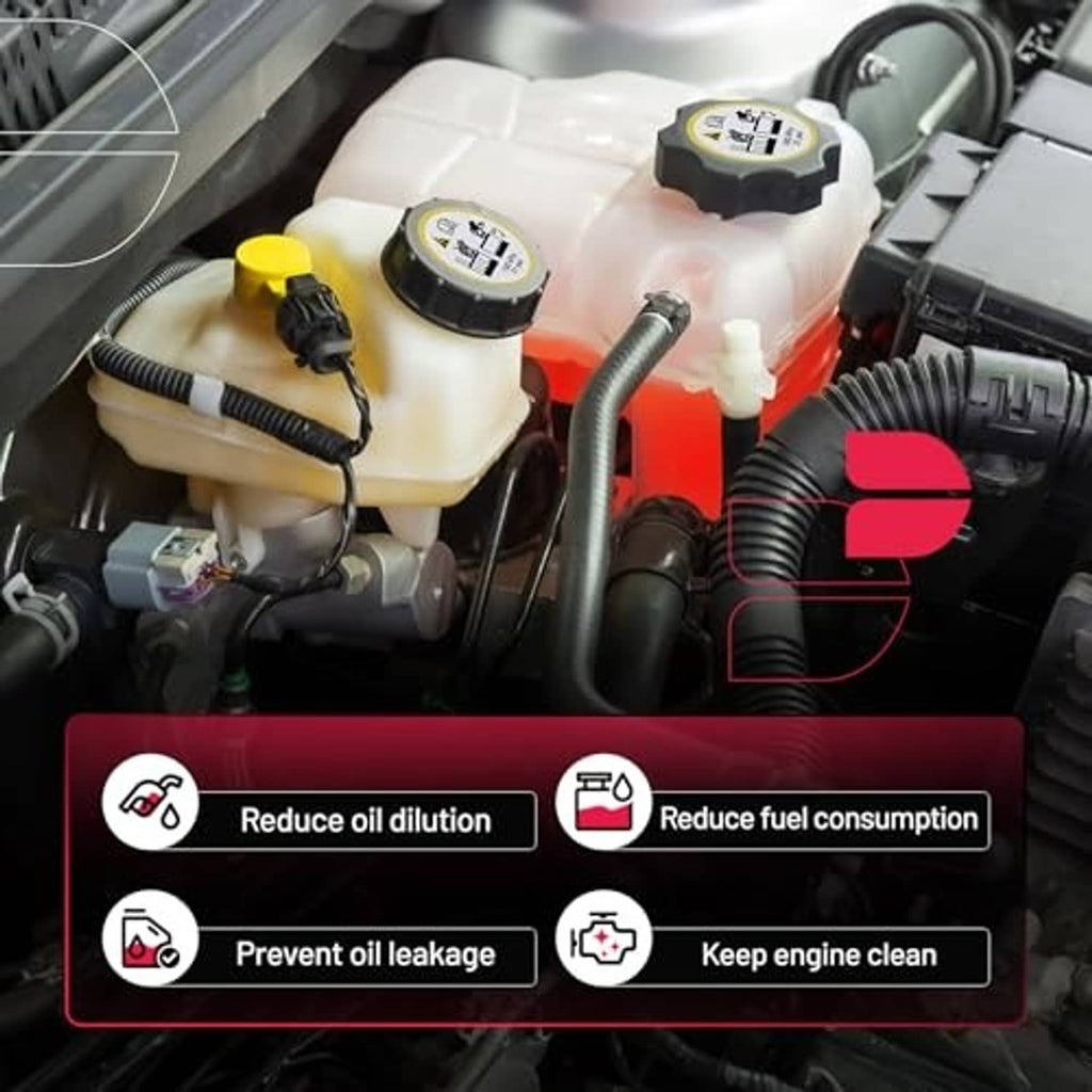 White engine coolant expansion reservoir with black hoses and yellow electrical connector