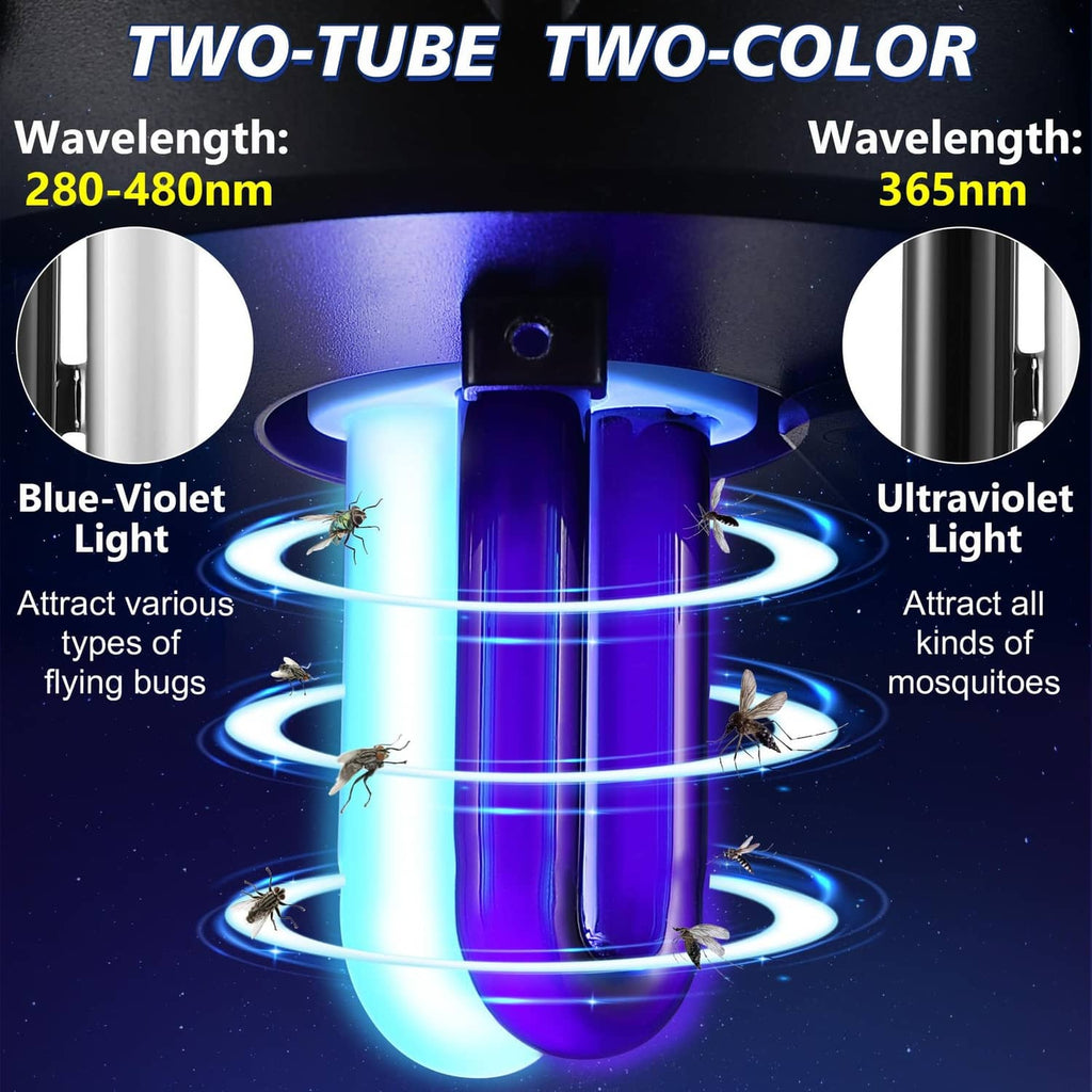 Dual-color bug zapper replacement bulbs showing blue-violet and ultraviolet light