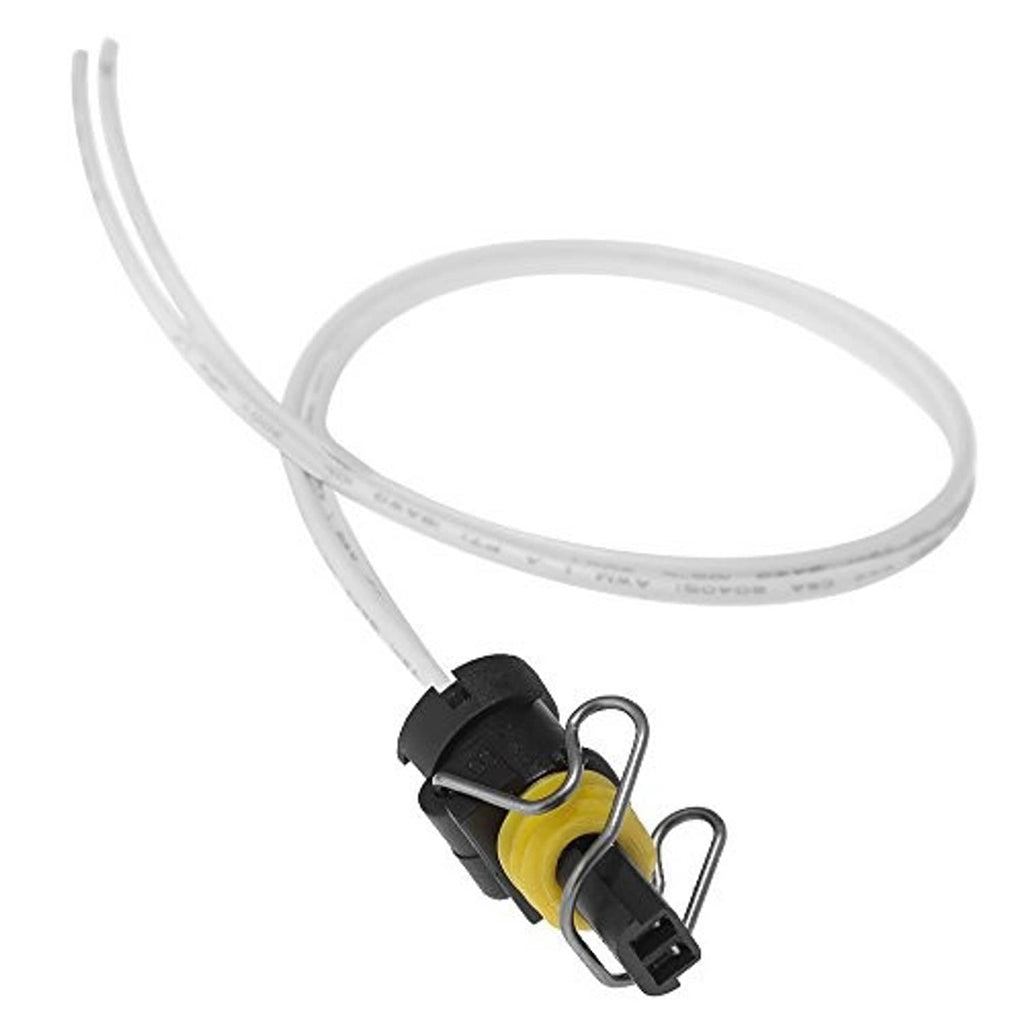 2-wire turbo solenoid pigtail connector: white wires with black housing and yellow insert
