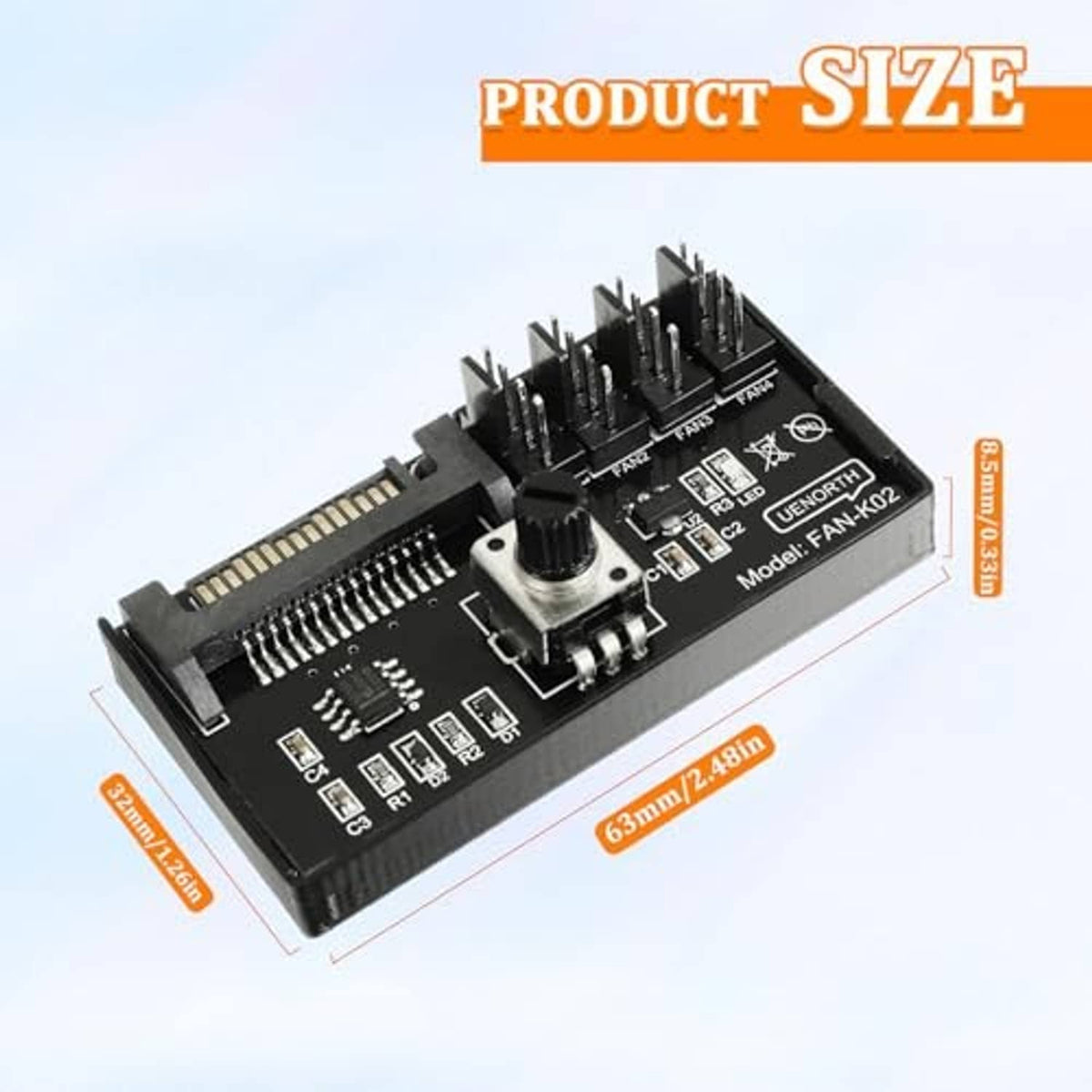 PWM fan speed controller board with speed knob and stacked pin headers