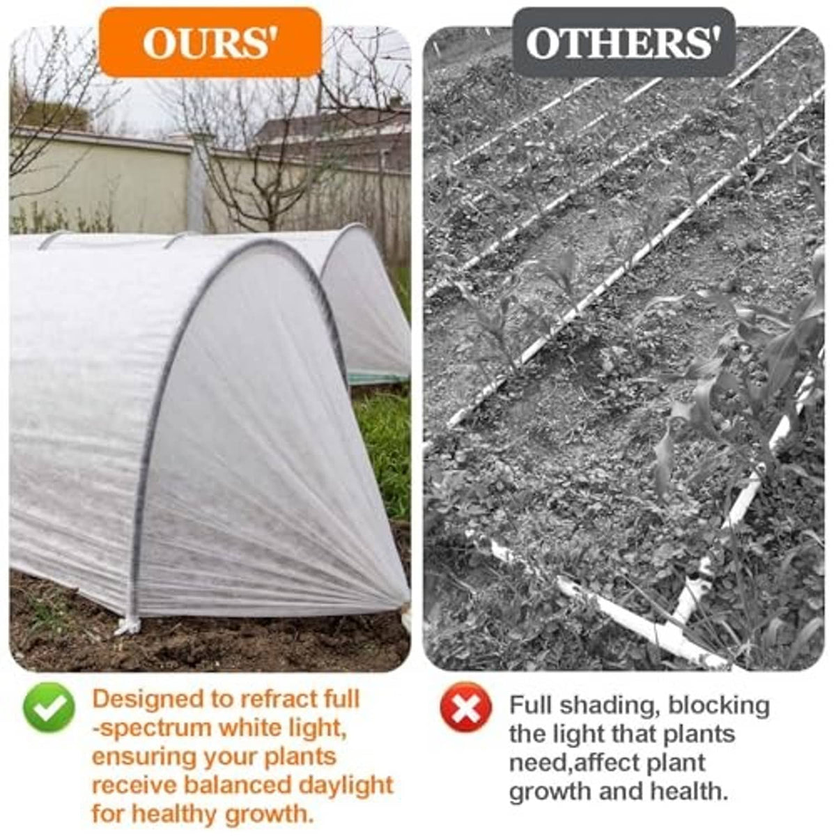 White garden shade cloth hoop tent over plants, with netted coverage look.
