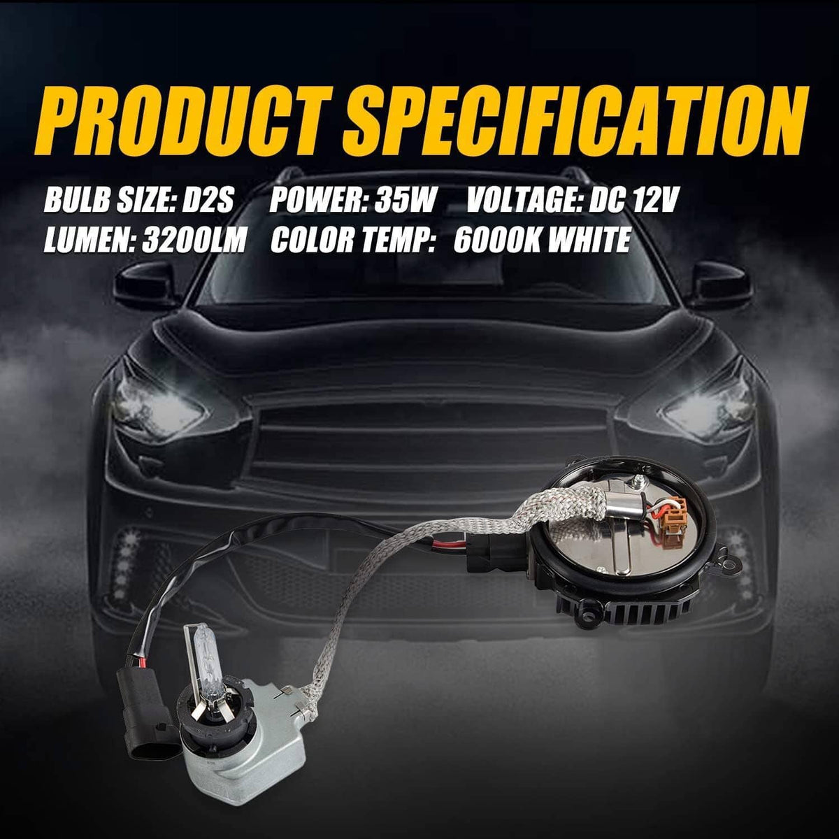 Xenon headlight bulb and socket assembly with ballast wiring and connector