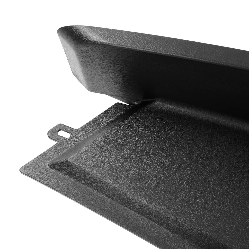 Black fender flare with textured surface and metal mounting bracket detail