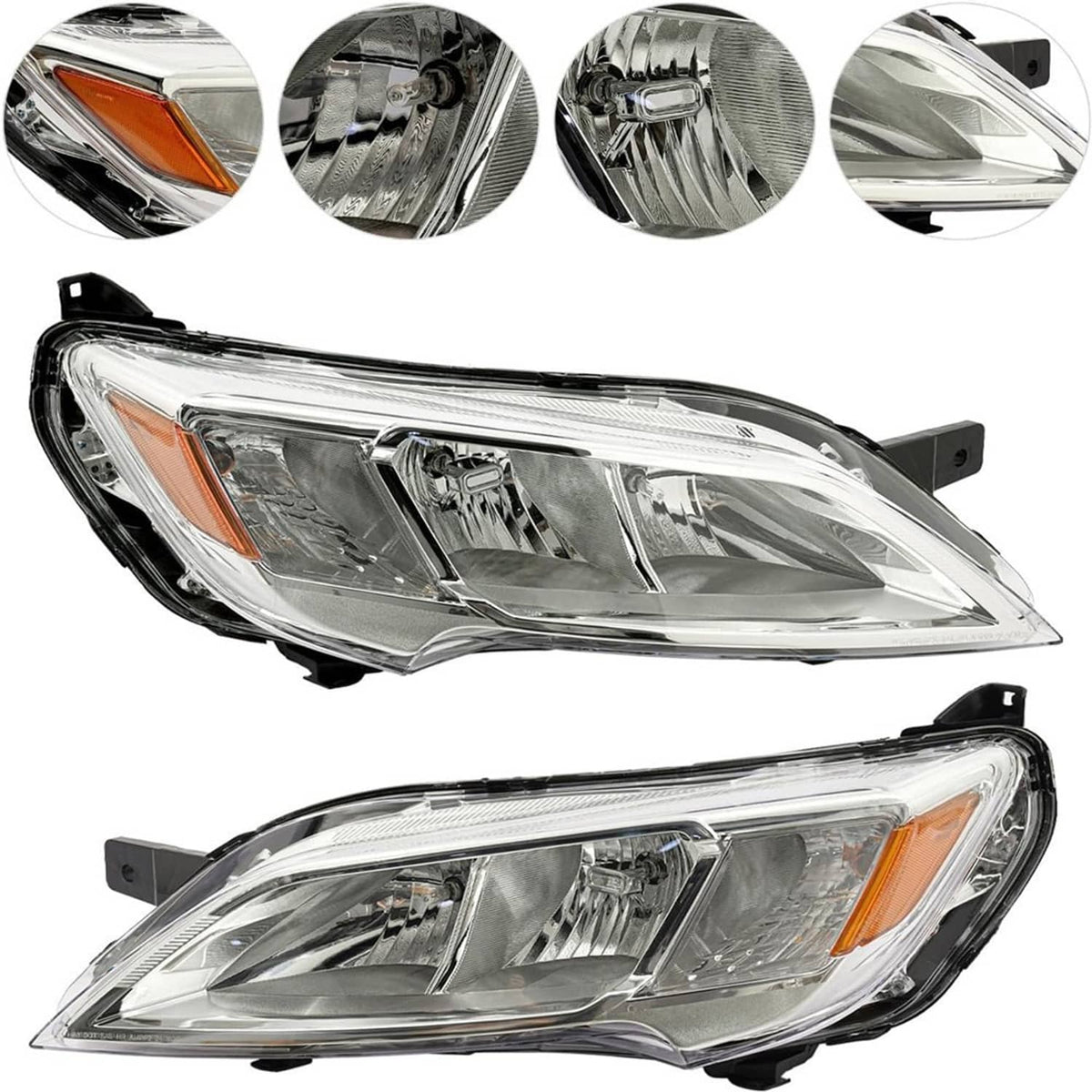 Halogen headlight with clear lens, chrome reflectors, and amber corner marker