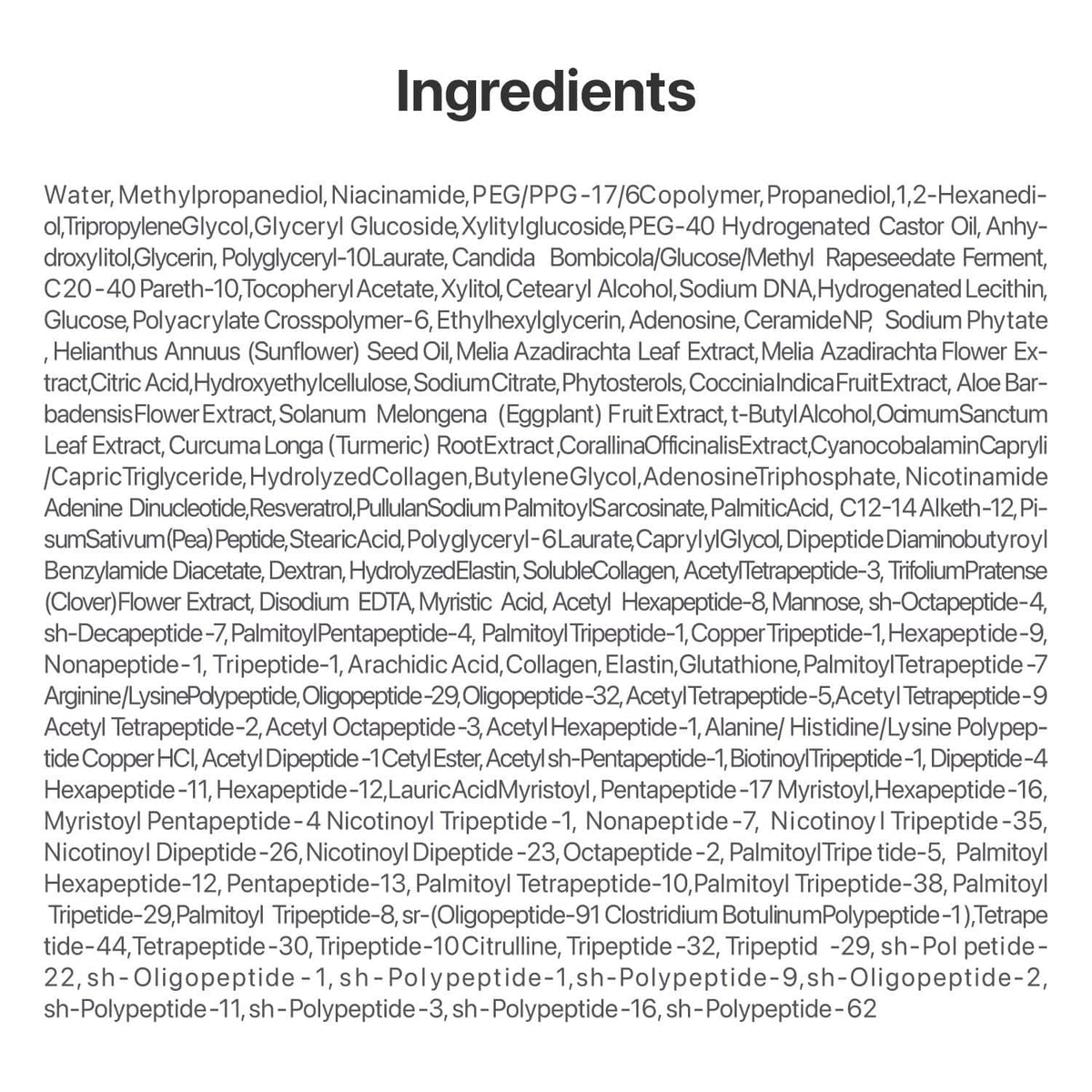 Ingredients text panel for purple glow toner bottle