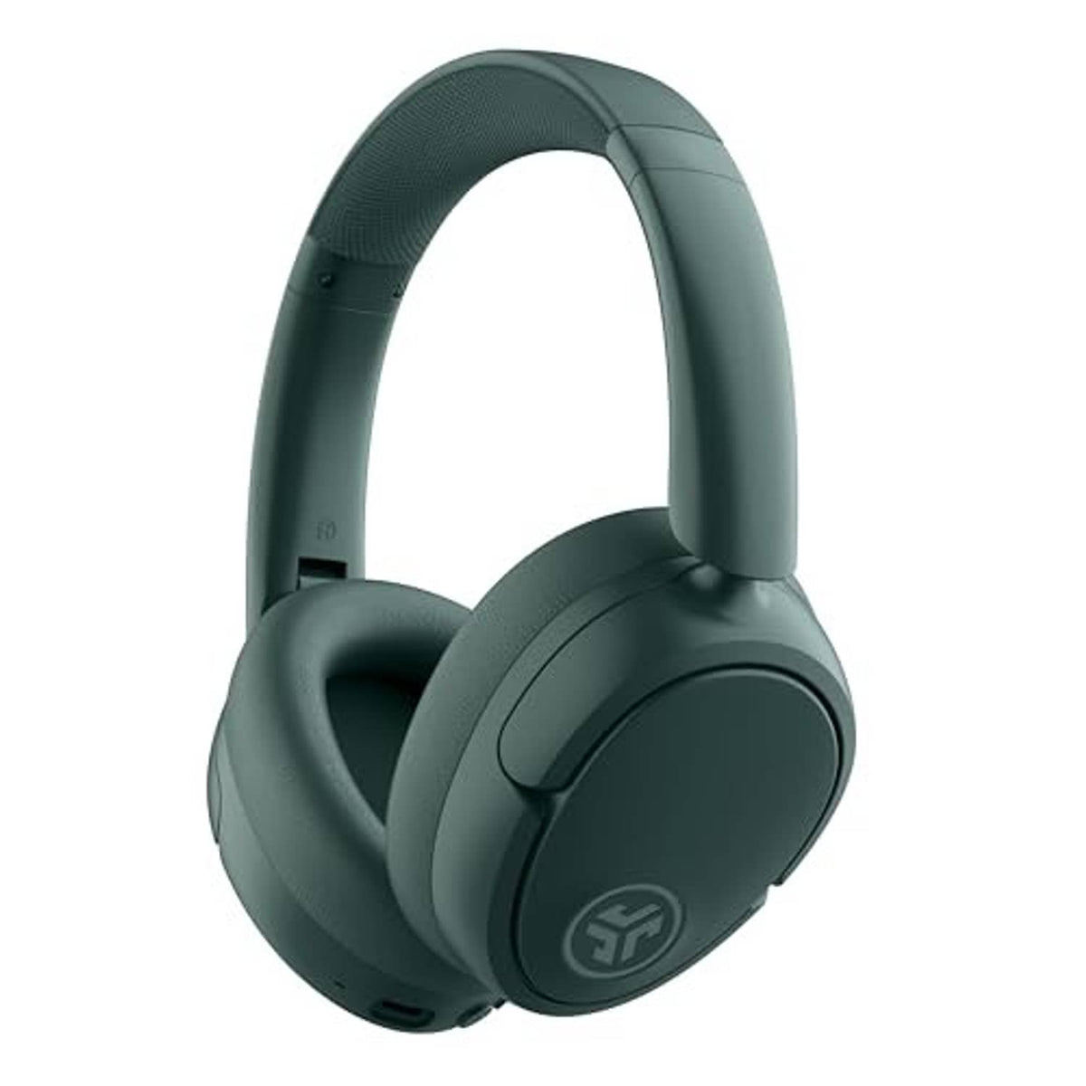 Sage green over-ear headphones front view with padded earcups