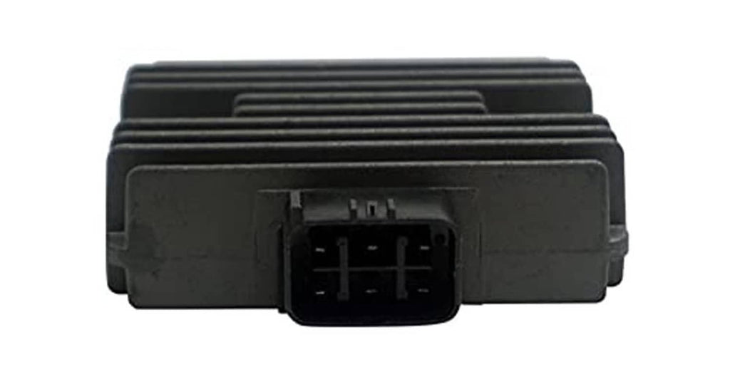 Voltage regulator rectifier module with front multi-pin connector and ribbed body