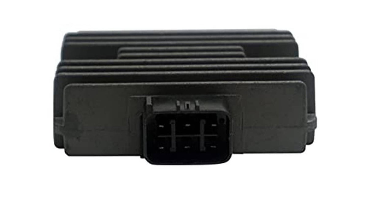 Voltage regulator rectifier module with front multi-pin connector and ribbed body