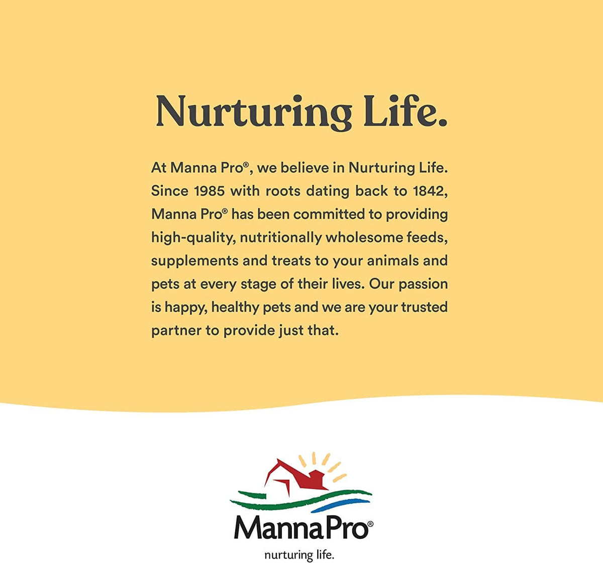 Brand panel reading Nurturing Life on Manna Pro poultry grit package