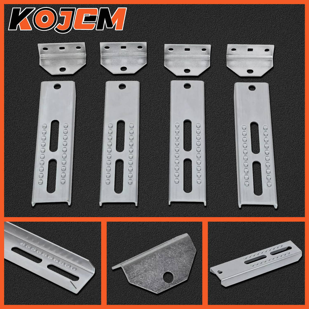 Swivel top bunk board bracket kit, silver metal plates with long adjustment slots and holes