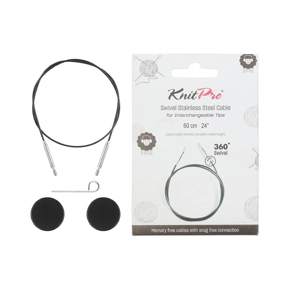 KnitPro 360° swivel circular cable set with black nylon-coated stainless steel tips