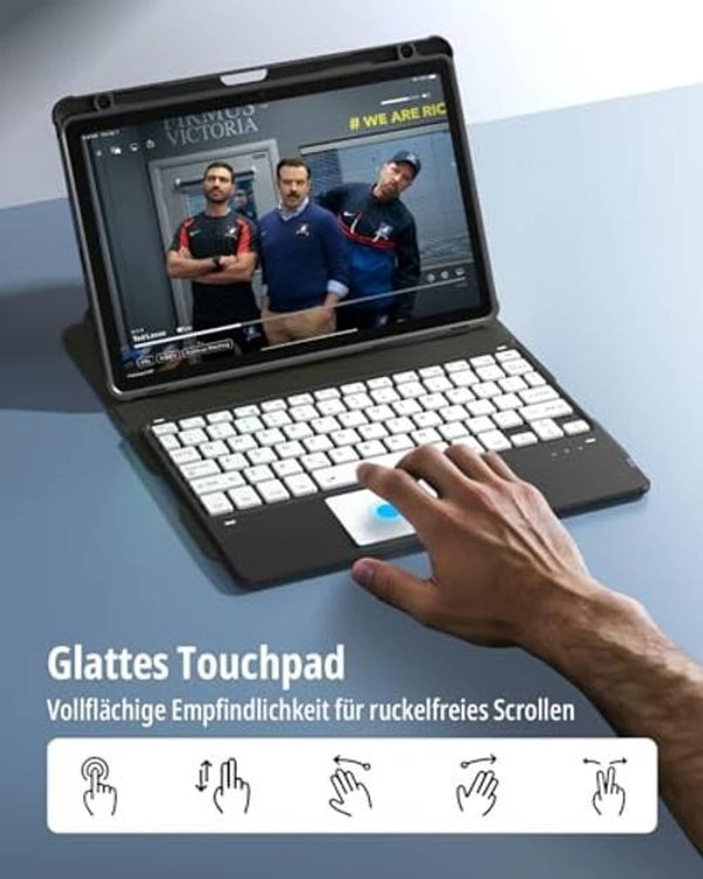 Tablet keyboard case with smooth touchpad and full-size backlit keys