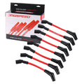 JDMSPEED spark plug wire set with red cables and black boots, shown with packaging