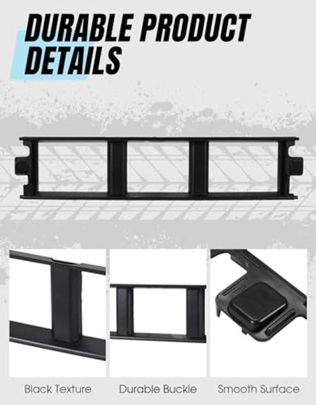 Black front grille panel trim detail showing texture, buckle, and smooth surface
