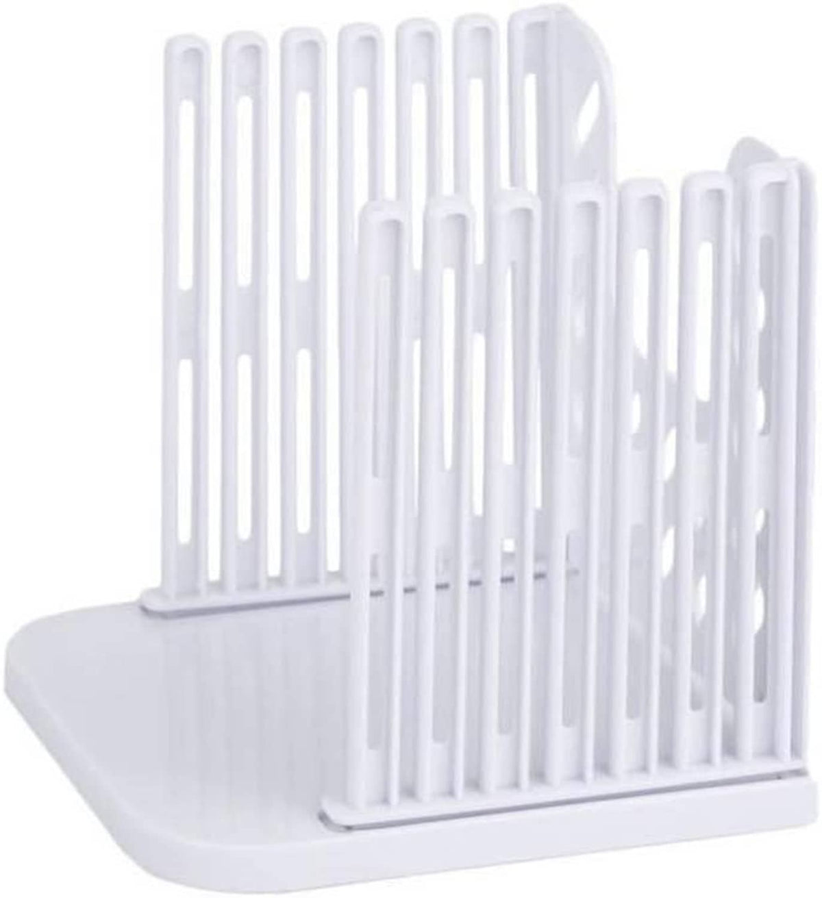 White plastic bread slicer base with two upright guide rails for straight cuts