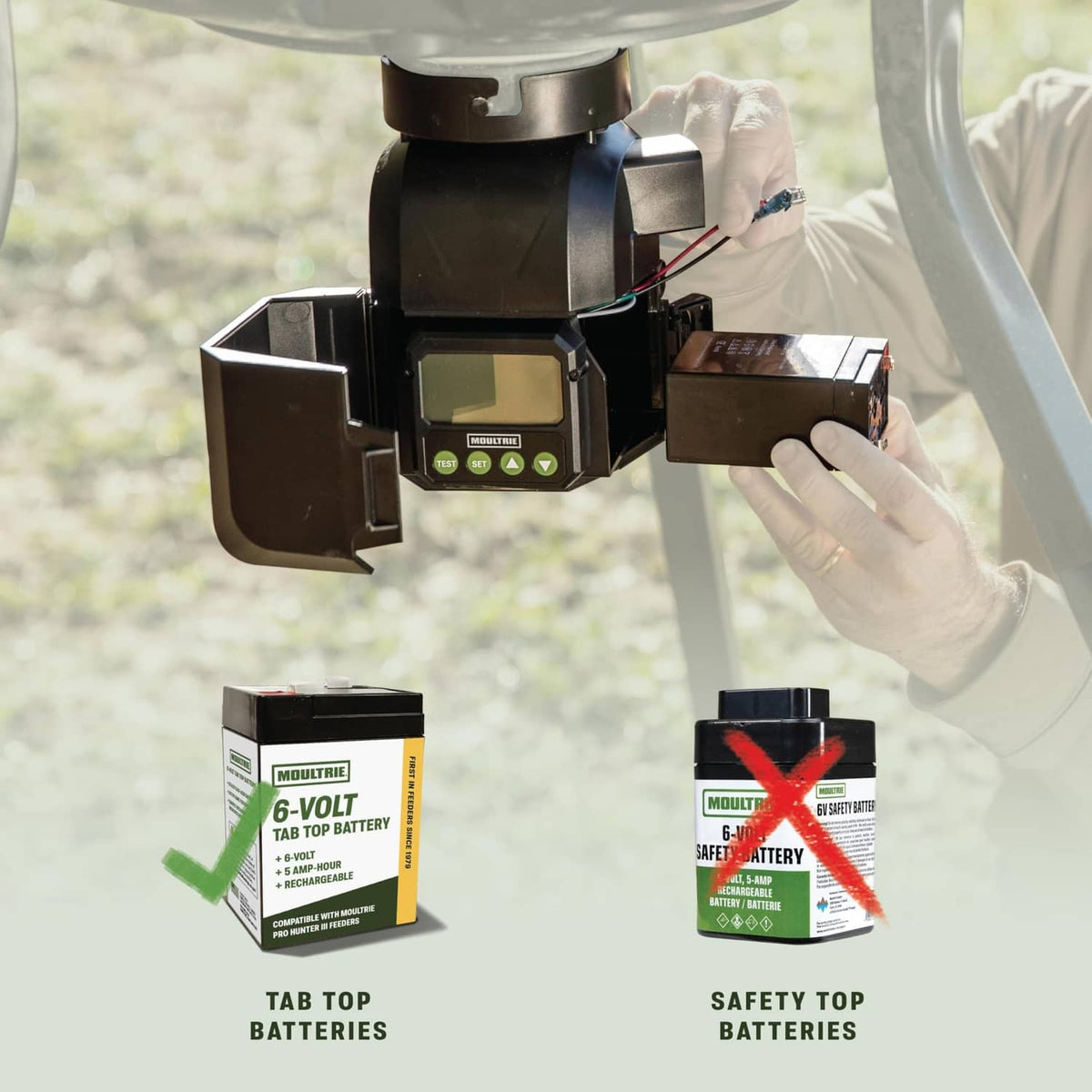 Directional feeder kit installation with 6-volt batteries and matte black housing