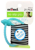 Scunci no-slip grip gel ponytailers set with teal holder, 21 black hair ties