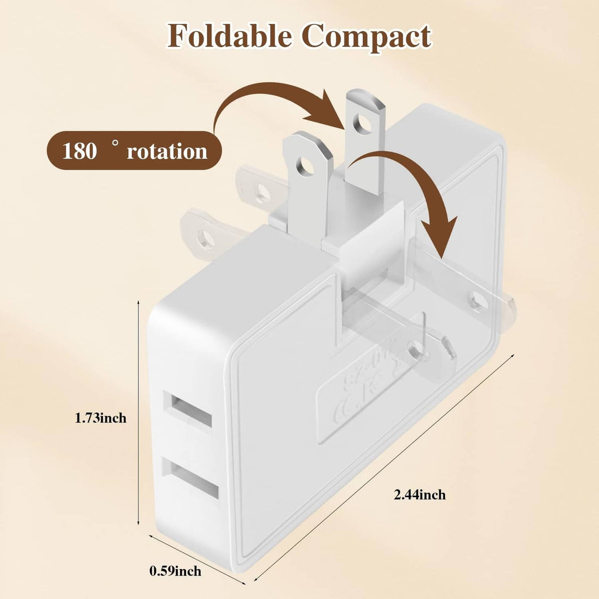White foldable 3-way outlet extender adapter, 180-degree rotation mounting bracket