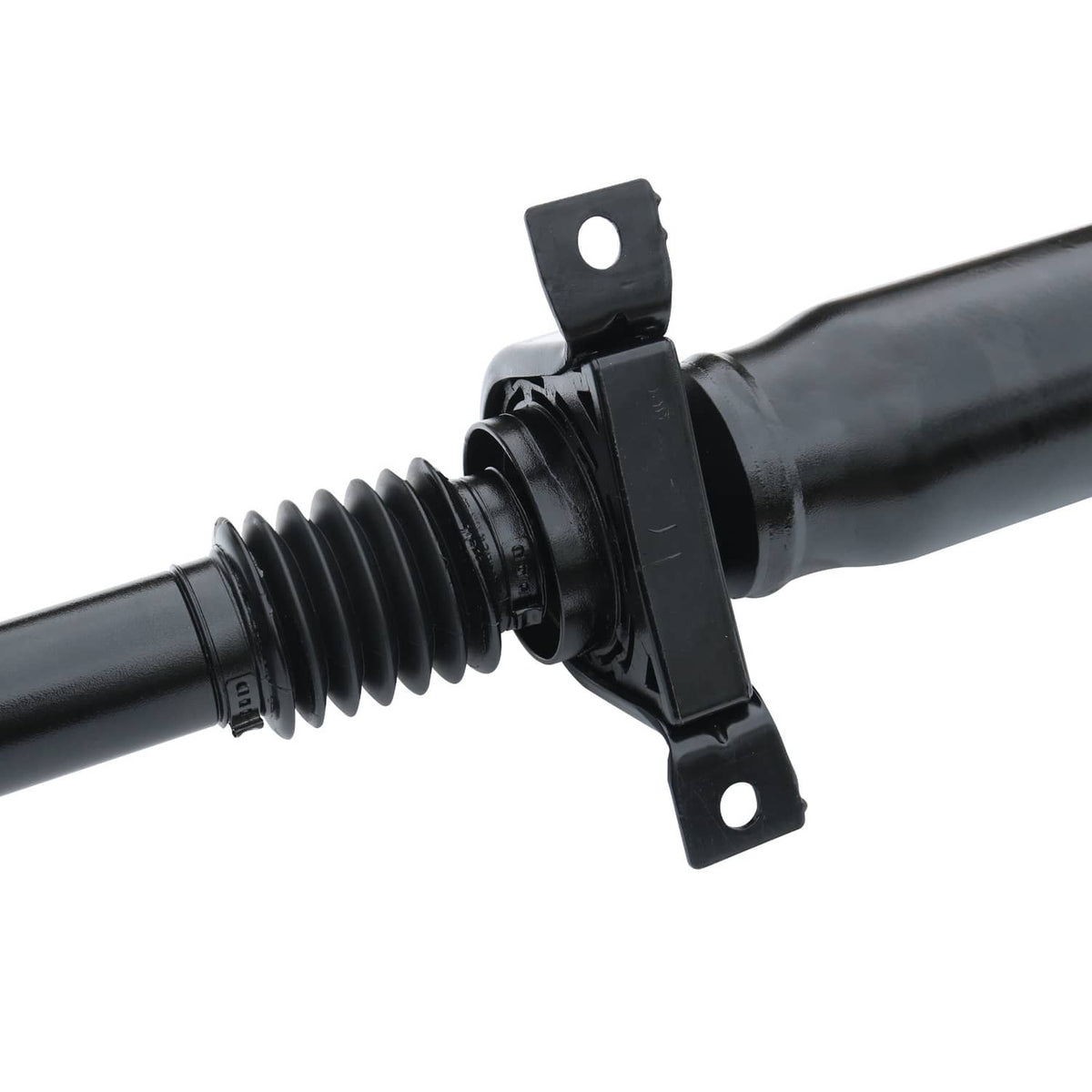 Black prop shaft CV joint boot and mounting bracket with circular holes