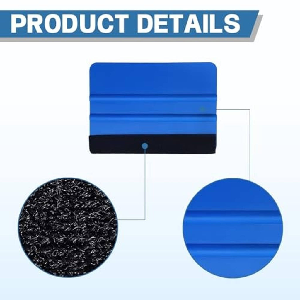 Blue felt edge squeegee scraper with black base and felt texture details