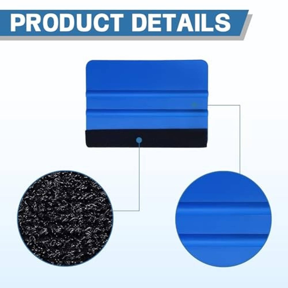 Blue felt edge squeegee scraper with black base and felt texture details