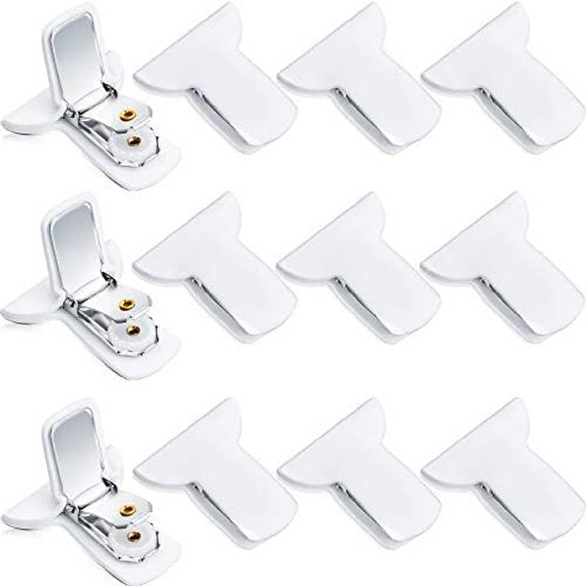 White padded comforter clip set with metal spring fasteners, 12 pieces