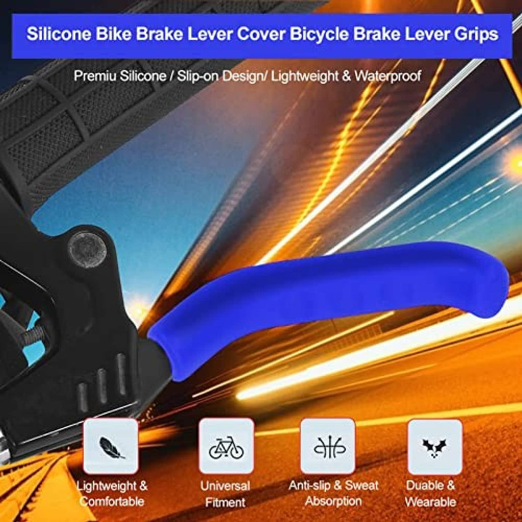 Blue silicone bicycle brake lever cover grippers, wide curved sleeve