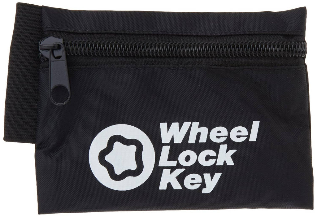Black wheel lock key storage pouch with zipper and Wheel Lock Key emblem