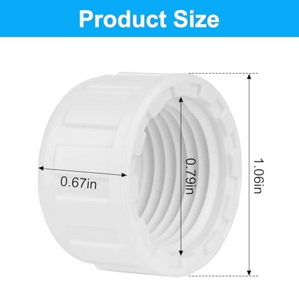 White PVC sprinkler cap with 1/2-inch female-thread opening, close-up