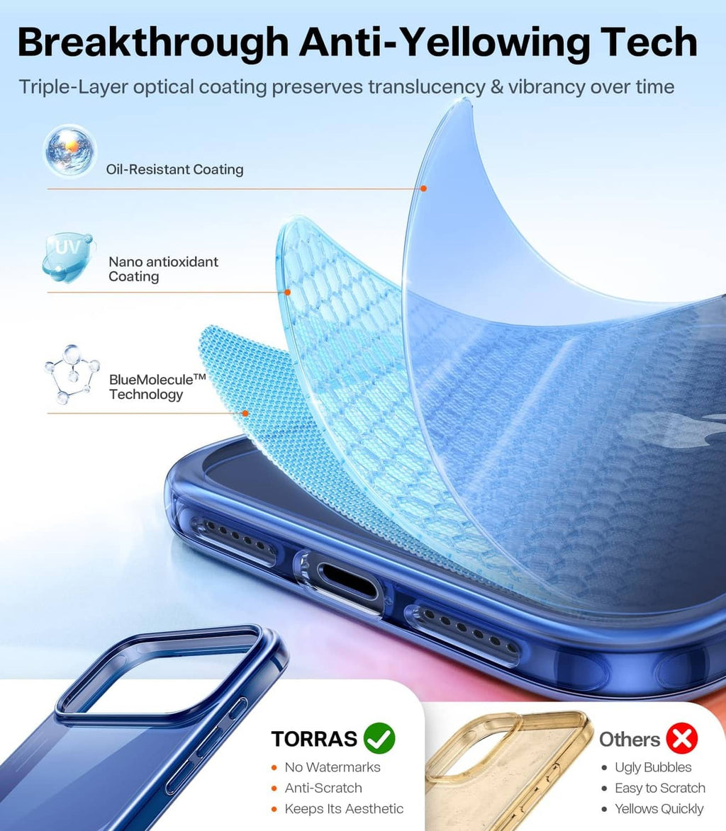 Blue clear iPhone 17 Pro Max case edge with port openings and protective lip