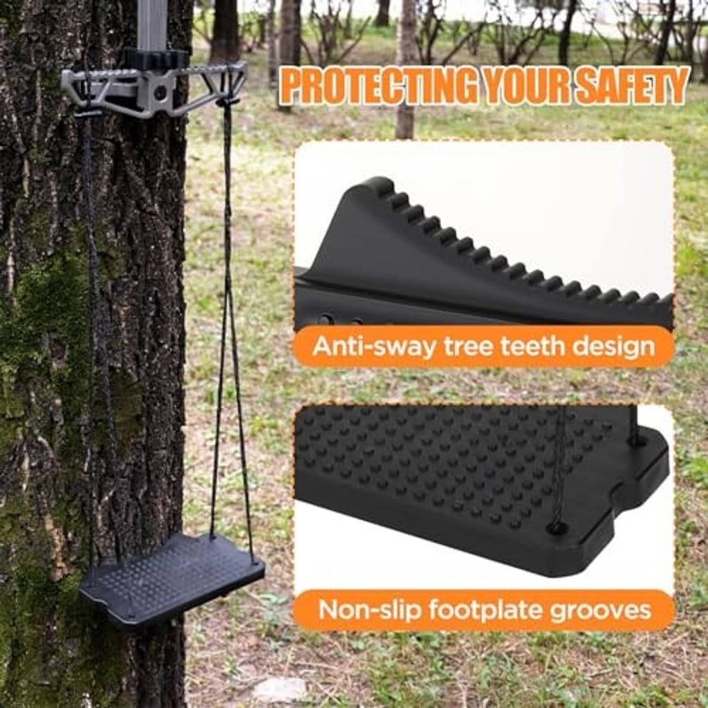 Climbing stick aider step plate with raised non-slip grooves and anti-sway tree teeth