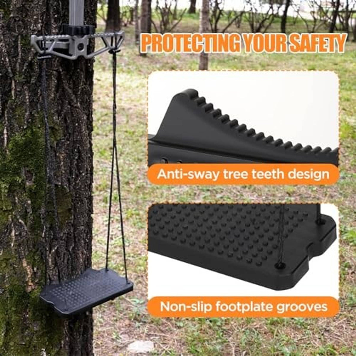 Climbing stick aider step plate with raised non-slip grooves and anti-sway tree teeth