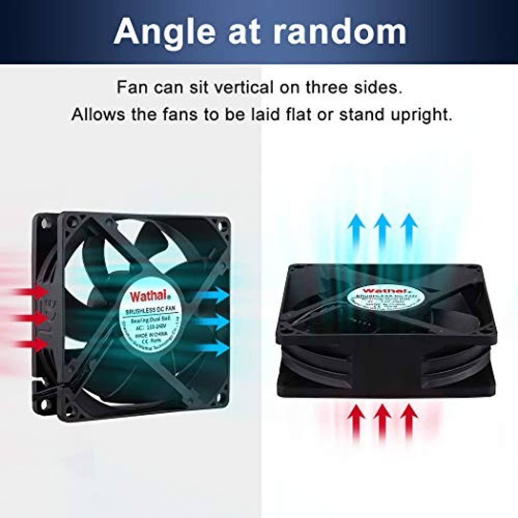 80mm axial fan for angled mounting on three sides, shown with airflow arrows