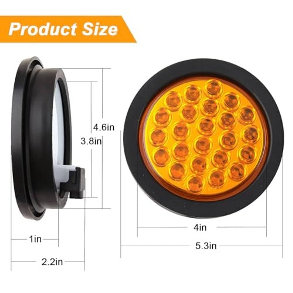 4-inch round amber LED strobe light, black housing with amber lens