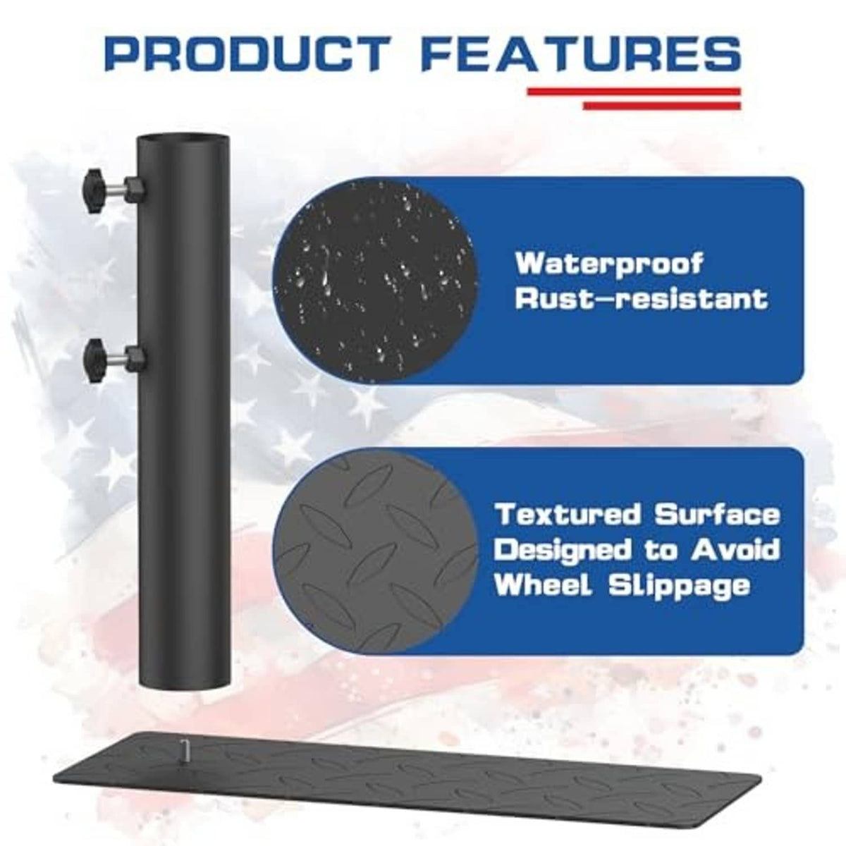 Black flag pole mount holder with textured base and waterproof rust-resistant design