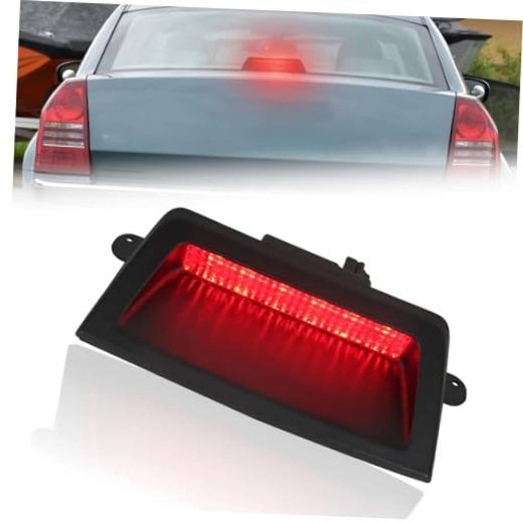 Black housing LED high-mount third brake light with red lens, rear view
