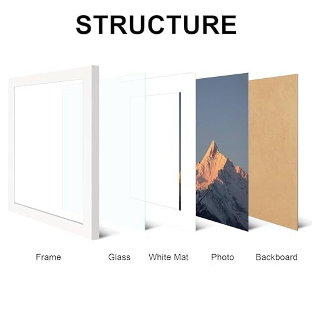 White picture frame set with real glass, white mat, photo insert, and backboard