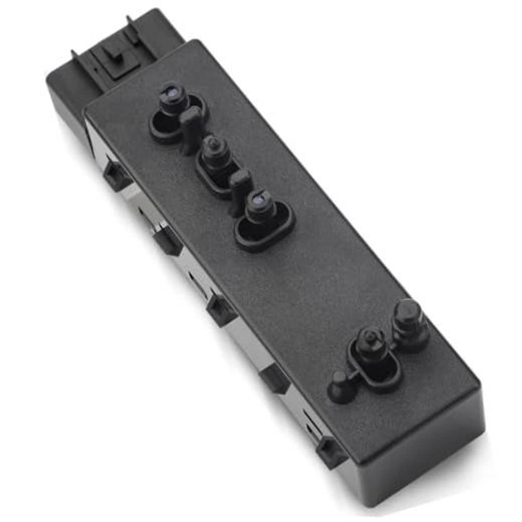 Power seat adjust control switch, black housing with four round rocker buttons