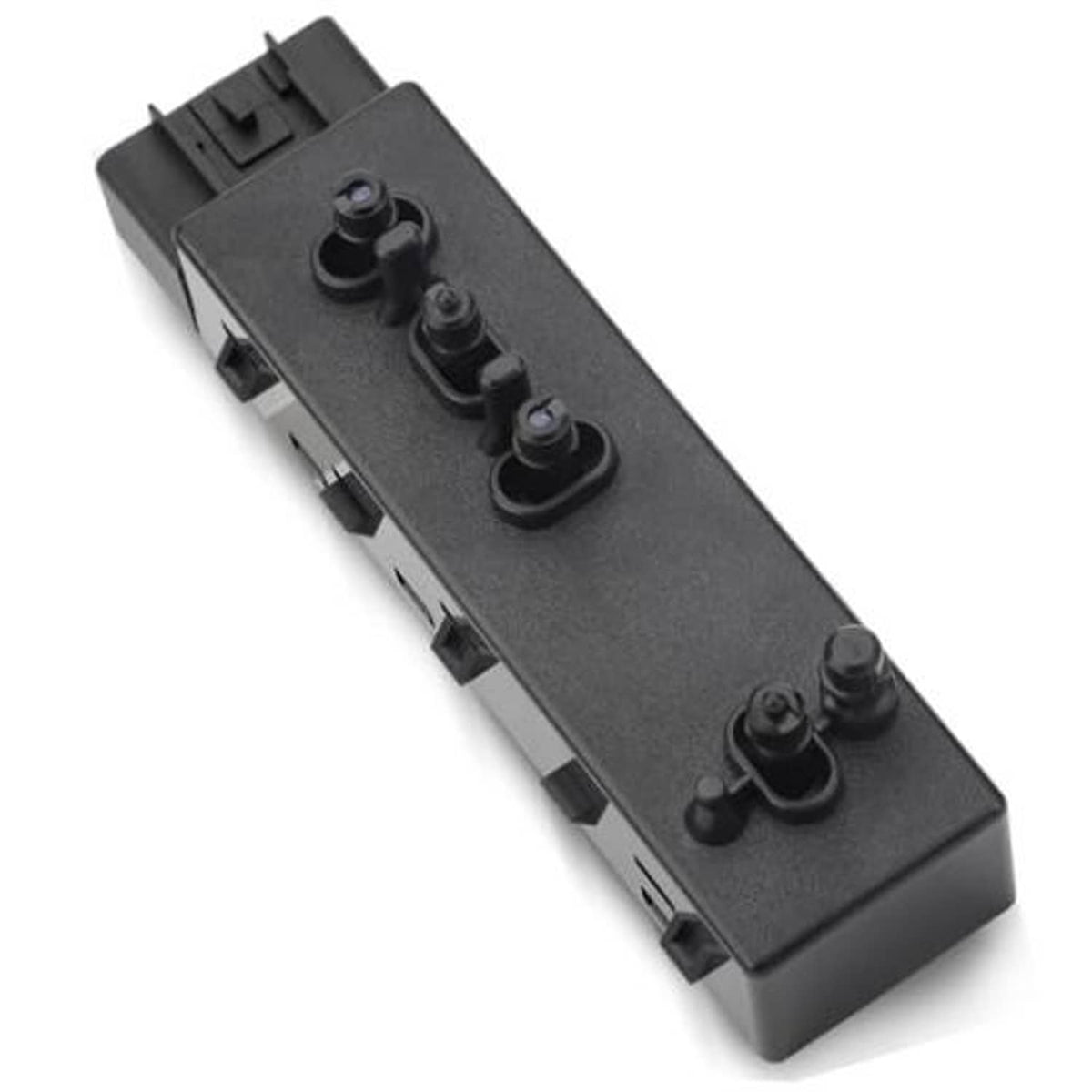 Power seat adjust control switch, black housing with four round rocker buttons