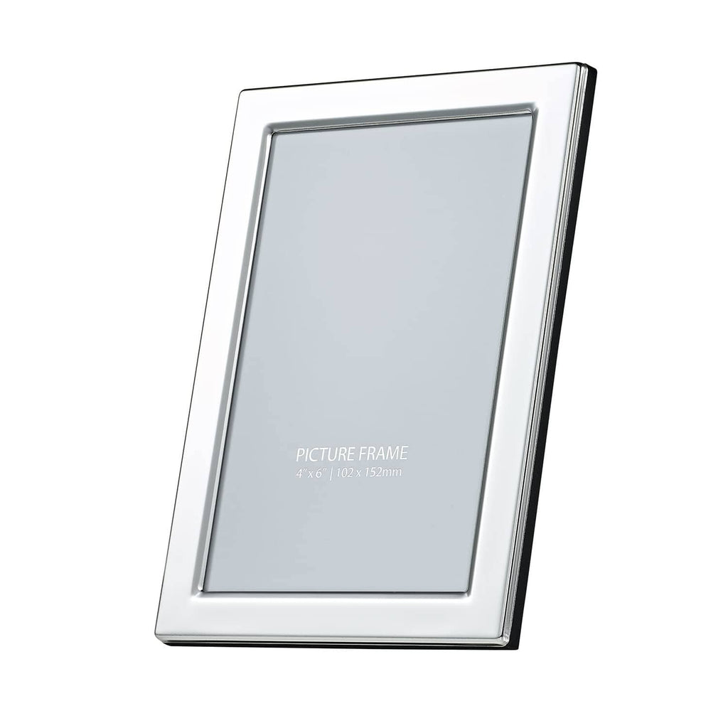 Silver-plated picture frame with angled profile and clear front, 4x6 size