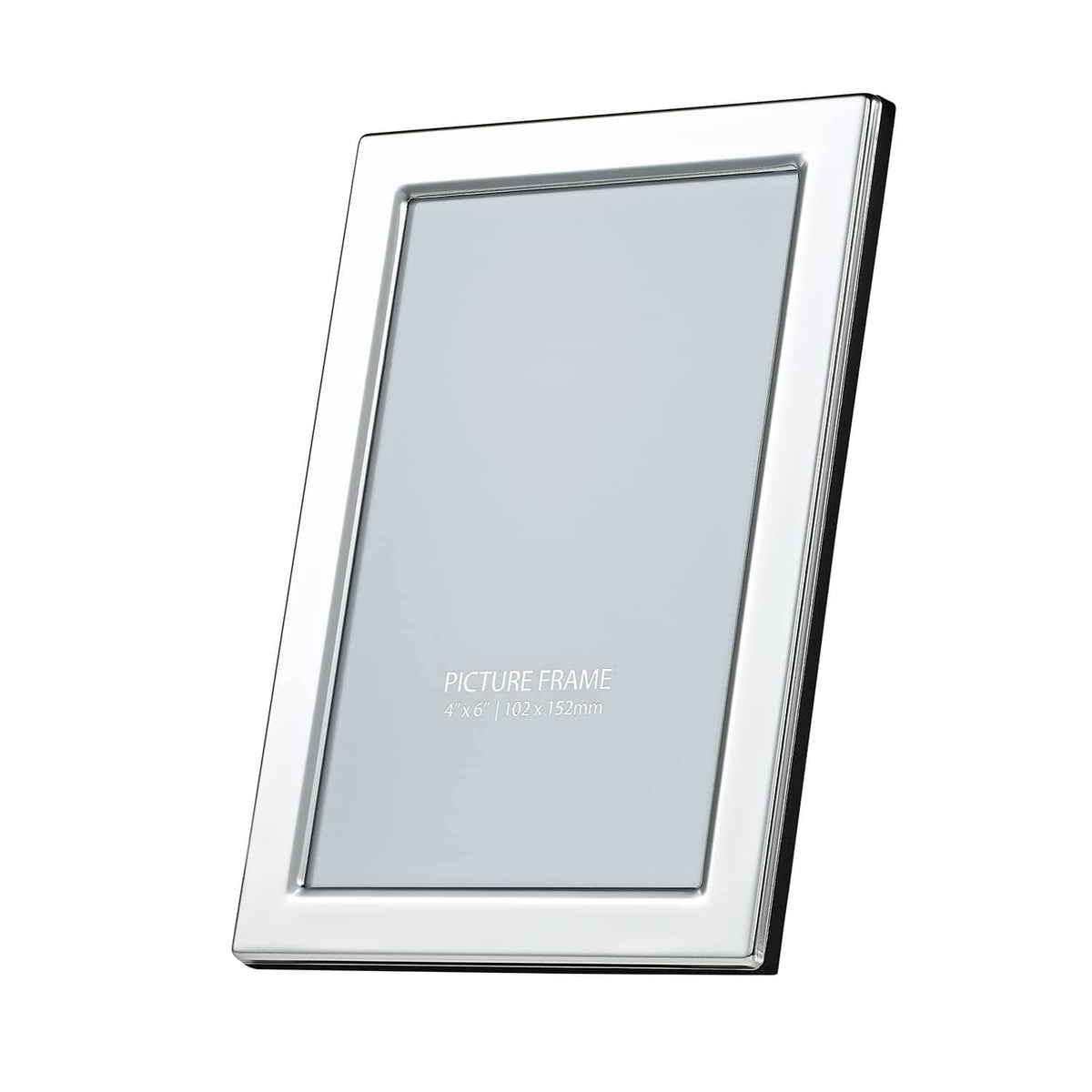 Silver-plated picture frame with angled profile and clear front, 4x6 size