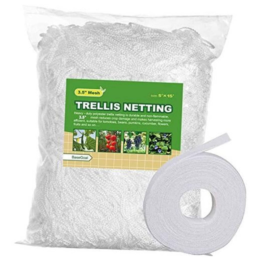 White 3.5 in mesh trellis netting roll with storage bag