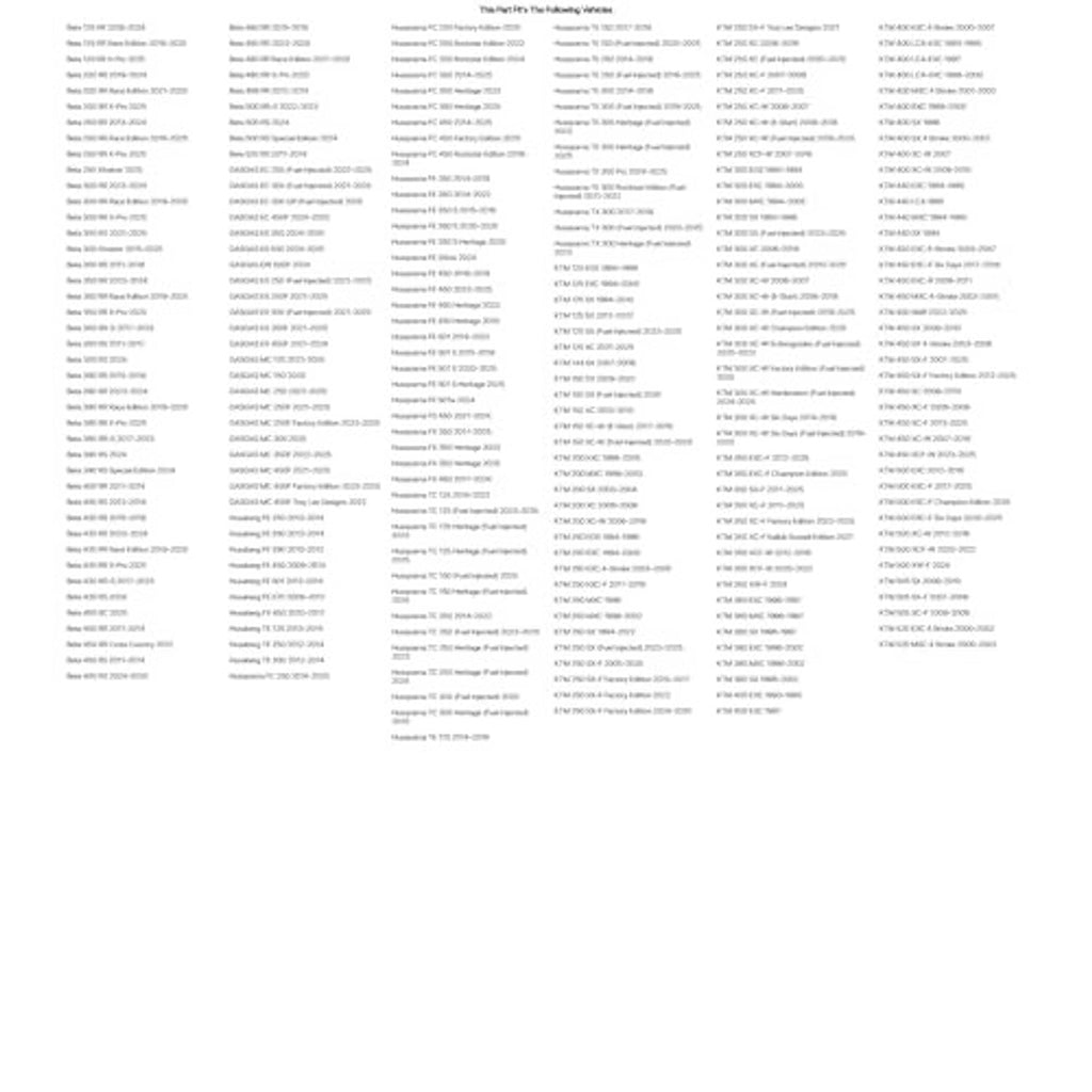 Compatibility chart with model listings for front sprocket application (text table)