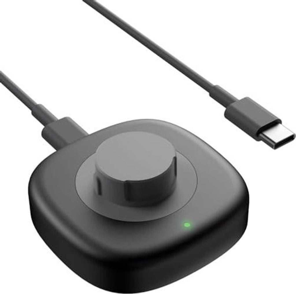 Dark gray charging dock base with slim cable and USB-C plug