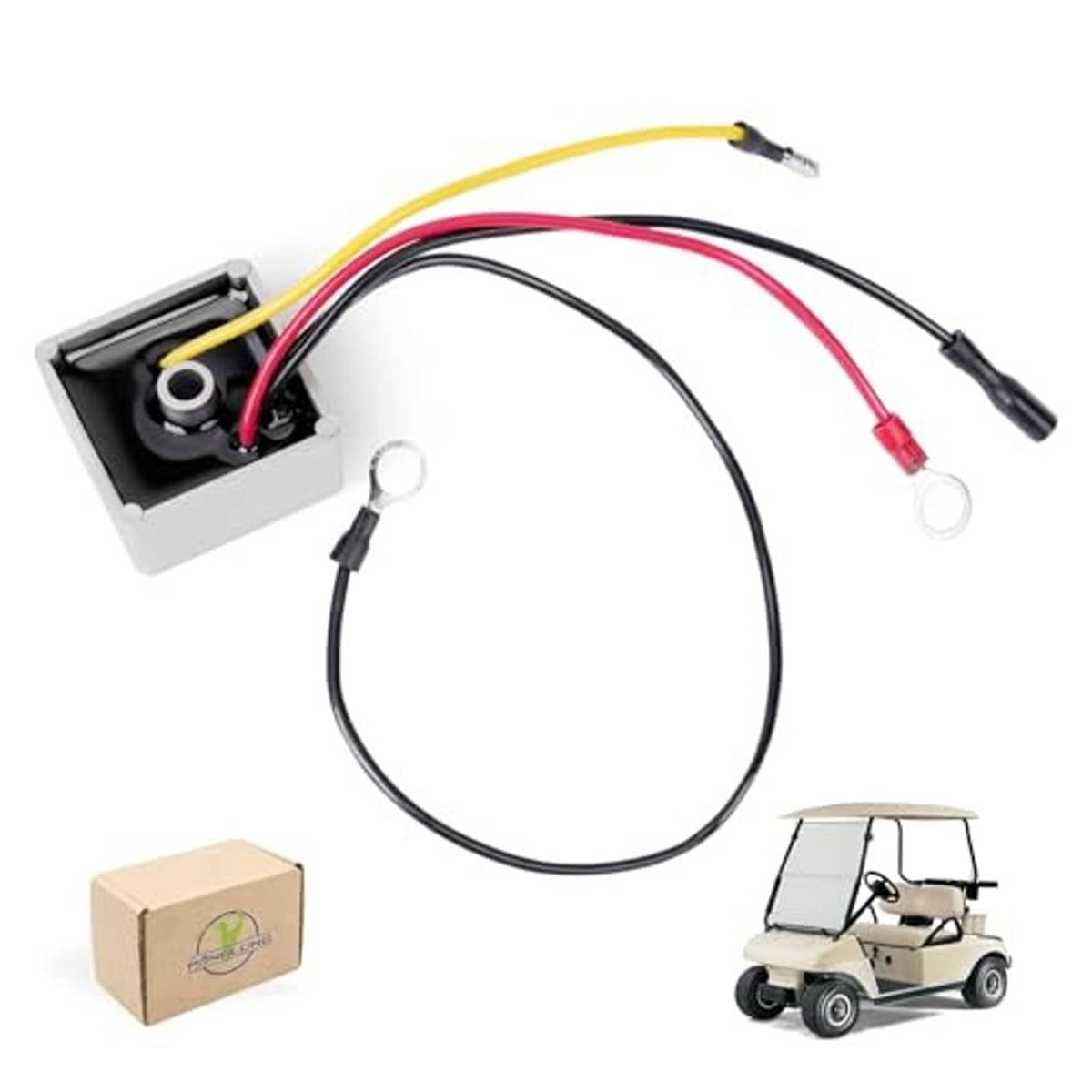 Voltage regulator rectifier kit with wire harness, ring terminals, and black housing