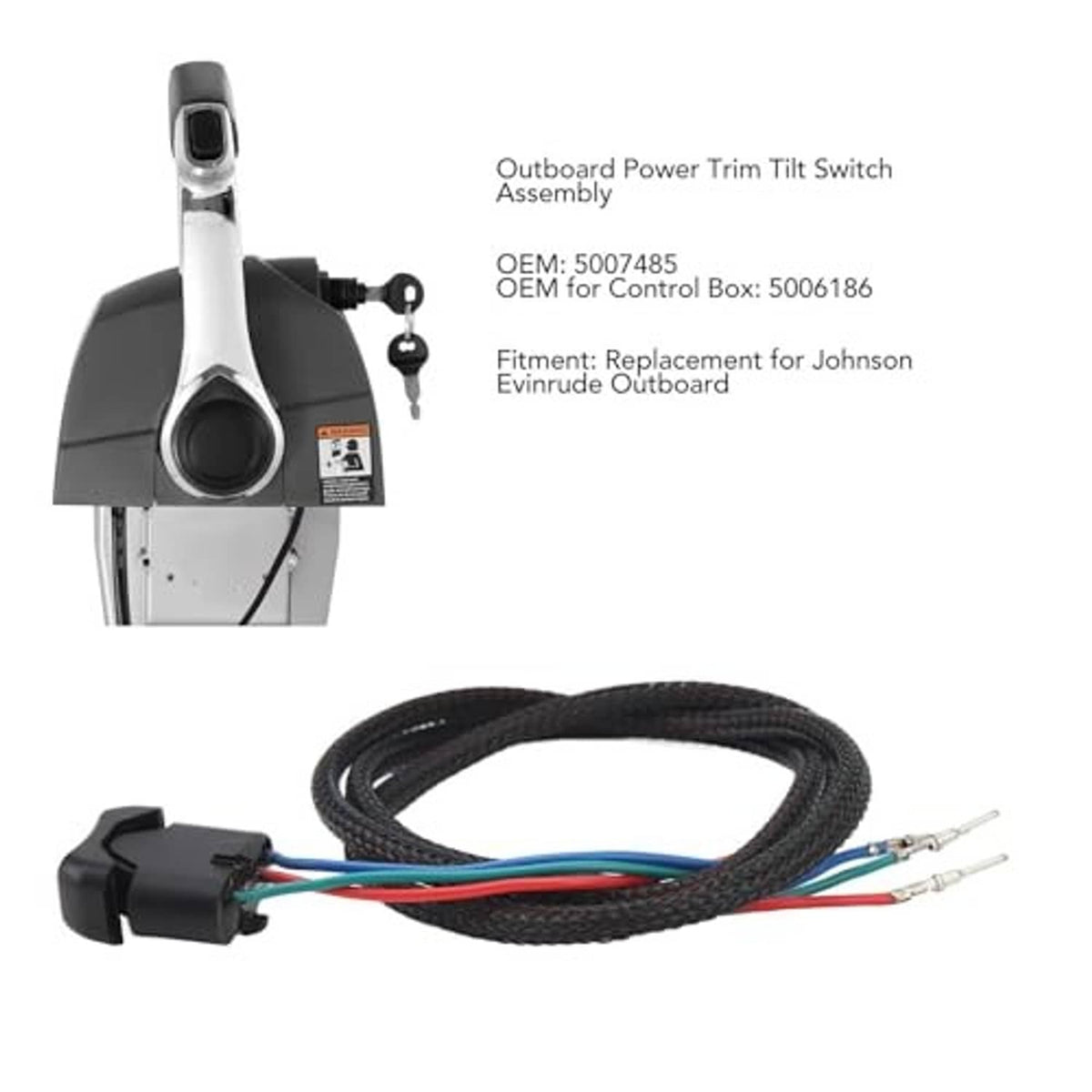 Outboard power trim tilt switch assembly with mounting bracket and cable harness