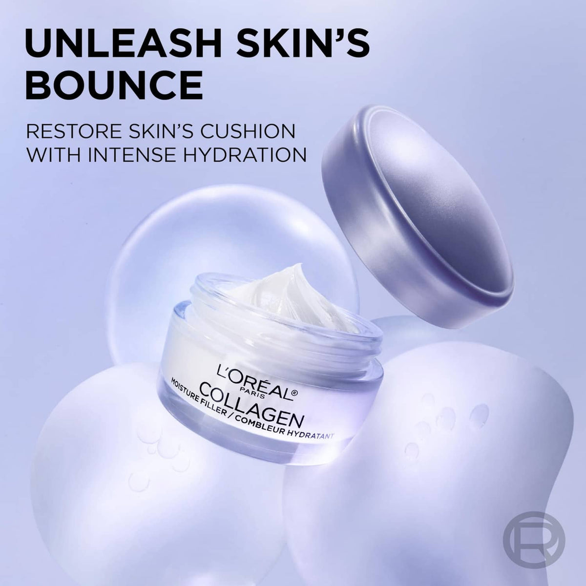 L’Oreal Collagen moisturizer jar with open lid and cream texture